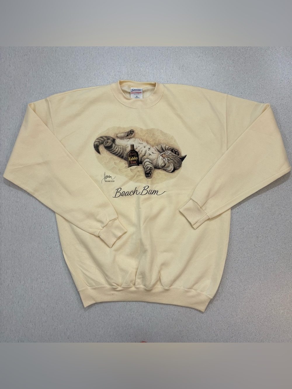 Vintage 90s Bob Harrison Beach Bum Cat Copurrtone Sweatshirt Santee Heavy XL